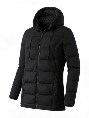 Womens's Black Hooded Puffer Jacket